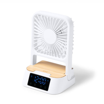 Stamina Fuyi recycled ABS and bamboo desk fan, ready for laser engraving