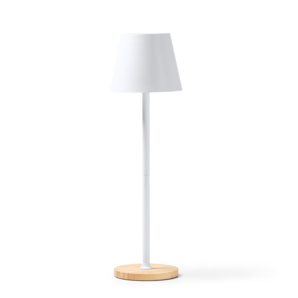 Stamina Barrow bamboo LED lamp in white, ready for laser engraving