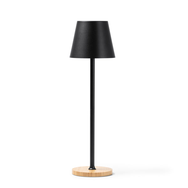 Stamina Barrow bamboo LED lamp in black, ready for laser engraving
