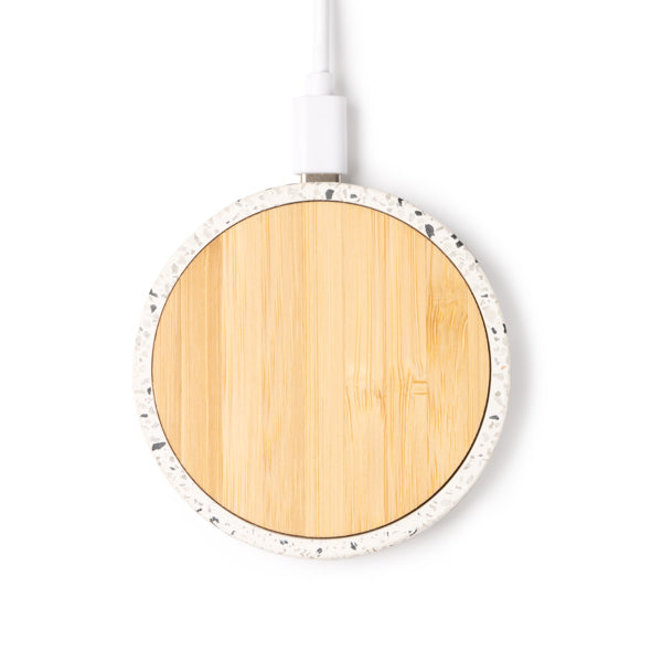 Stamina Siles recycled terrazzo stone and wireless charger in beige, ready for logo printing