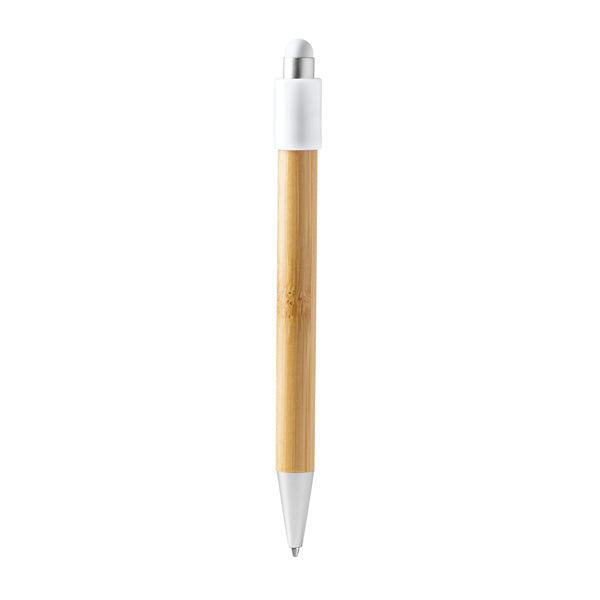 Stamina Fayer bamboo ball pen in white, ready for laser engraving