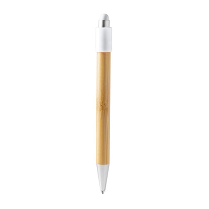 Stamina Fayer bamboo ball pen in white, ready for laser engraving