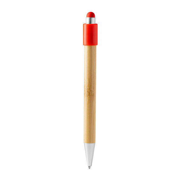 Stamina Fayer bamboo ball pen in red, ready for laser engraving
