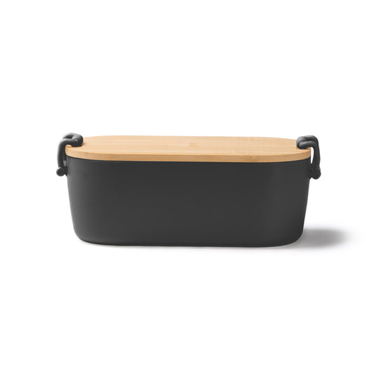 Stamina Briox pP and bamboo lunch box in black, ready for logo printing