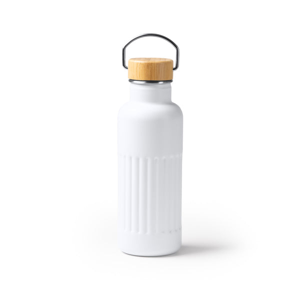 Stamina Nobuk recycled stainless steel vacuum flask in white, ready for logo printing