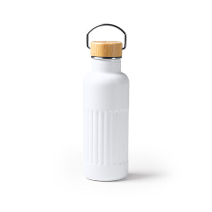 Stamina Nobuk recycled stainless steel vacuum flask in white, ready for logo printing