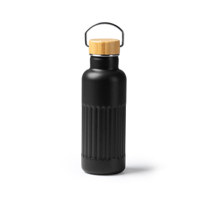 Stamina Nobuk recycled stainless steel vacuum flask in black, ready for logo printing