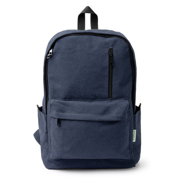 Stamina Hudson recycled cotton backpack in navy blue, ready for logo printing