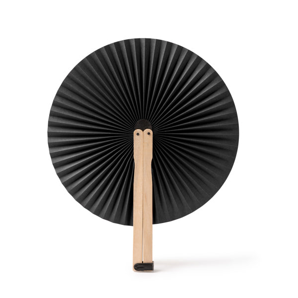 Stamina Tao wood hand fan in black, ready for laser engraving