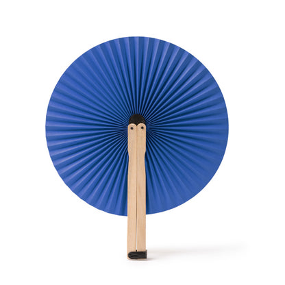 Stamina Tao wood hand fan in royal blue, ready for laser engraving