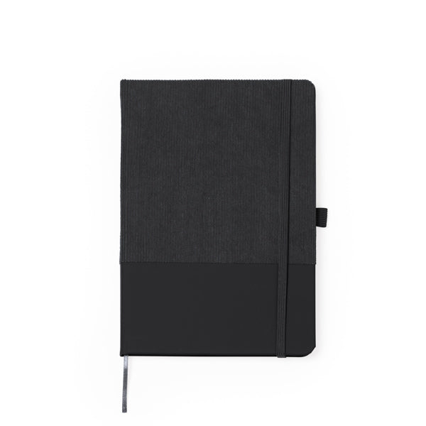 Stamina Suly corduroy and PU notebook A5 in black, ready for logo printing