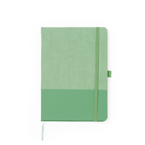 Stamina Suly corduroy and PU notebook A5 in sage green, ready for logo printing