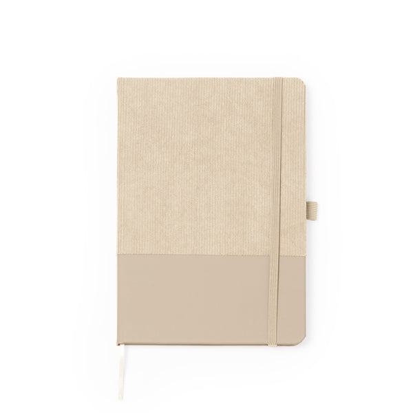 Stamina Suly corduroy and PU notebook A5 in beige, ready for logo printing