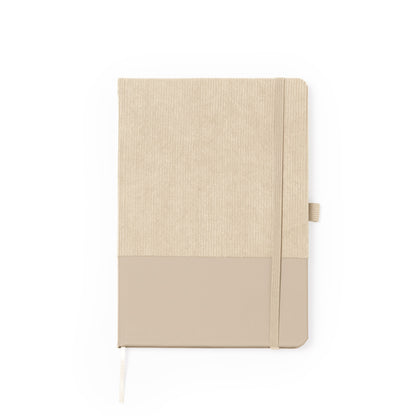 Stamina Suly corduroy and PU notebook A5 in beige, ready for logo printing