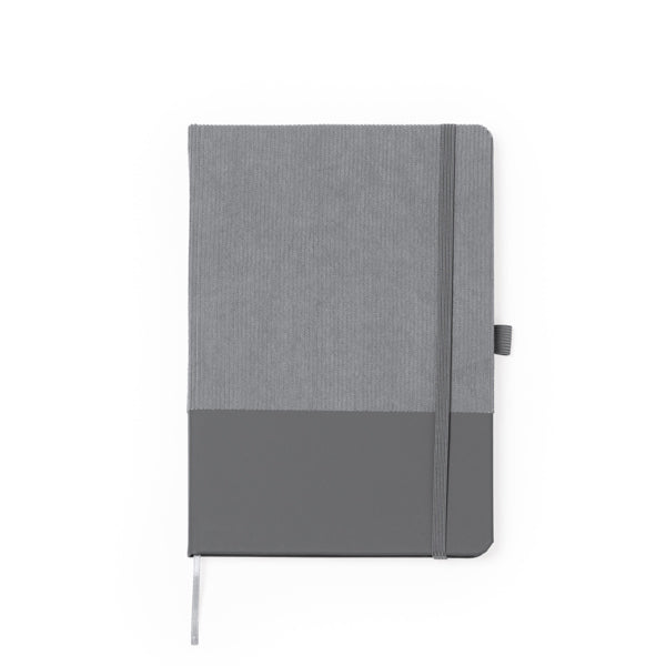 Stamina Suly corduroy and PU notebook A5 in grey, ready for logo printing
