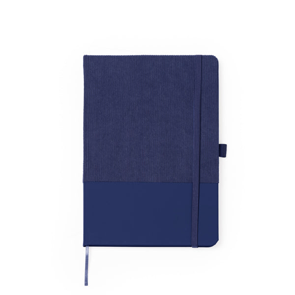 Stamina Suly corduroy and PU notebook A5 in navy blue, ready for logo printing
