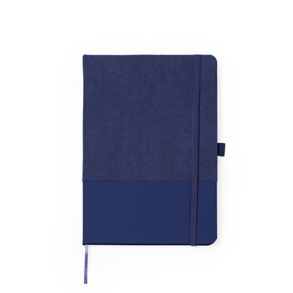 Stamina Suly corduroy and PU notebook A5 in navy blue, ready for logo printing