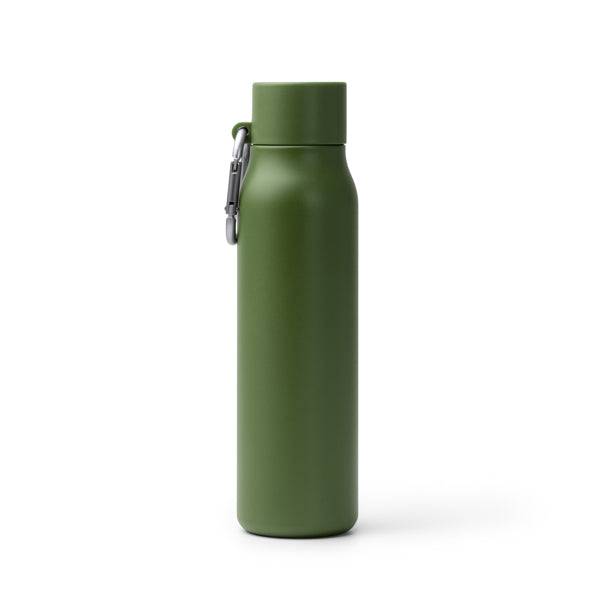 Stamina Cubel recycled stainless steel vacuum flask in dark green, ready for laser engraving