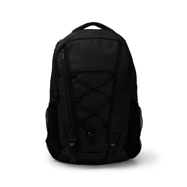Stamina Donker 600D polyester sports backpack in black, ready for logo printing