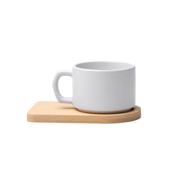 Stamina Geisa ceramic bamboo mug 180 ml in white, ready for laser engraving
