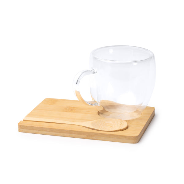 Stamina Blumon borosilicate glass bamboo thermal cup 250 ml, ready for laser engraving