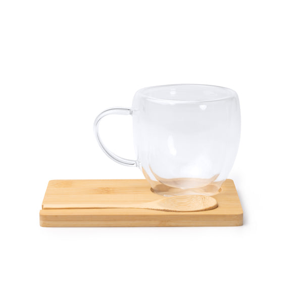 Stamina Blumon borosilicate glass bamboo thermal cup 250 ml in transparent, ready for laser engraving