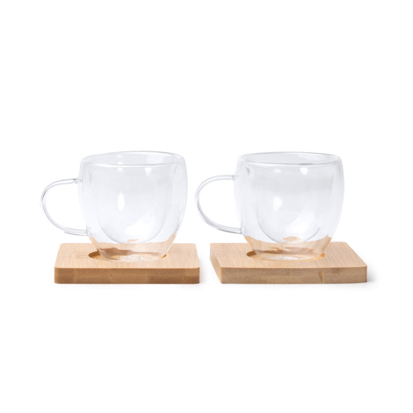 Stamina Robus borosilicate glassbamboo thermal cup 90 ml in transparent, ready for laser engraving