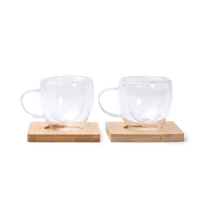 Stamina Robus borosilicate glassbamboo thermal cup 90 ml in transparent, ready for laser engraving