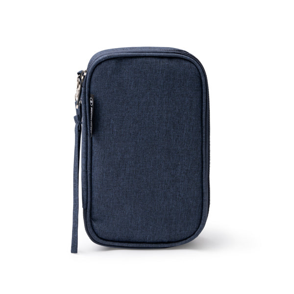 Stamina Loky RPET travel organiser in heather denim, ready for logo printing