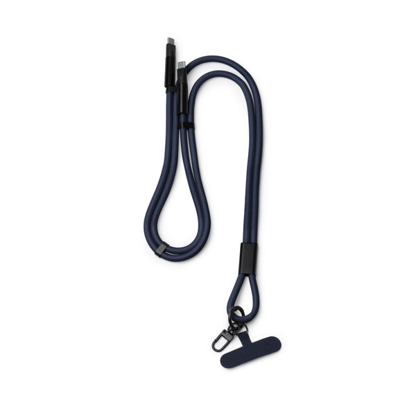 Stamina Denki recycled nylon lanyard in navy blue, ready for laser engraving