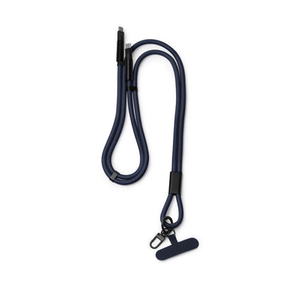 Stamina Denki recycled nylon lanyard in navy blue, ready for laser engraving