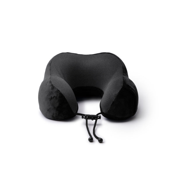 Stamina Destin polyester travel pillow in black, ready for logo printing