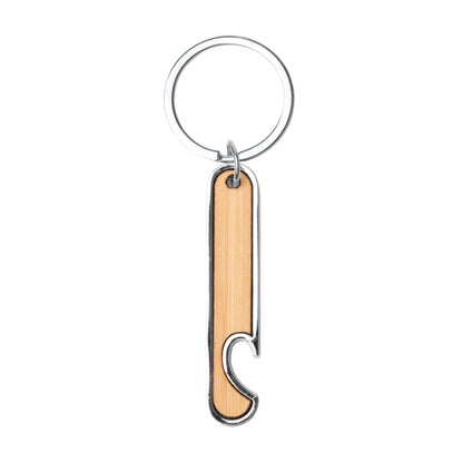 Stamina Reston steel and bamboo keyring in beige, ready for laser engraving