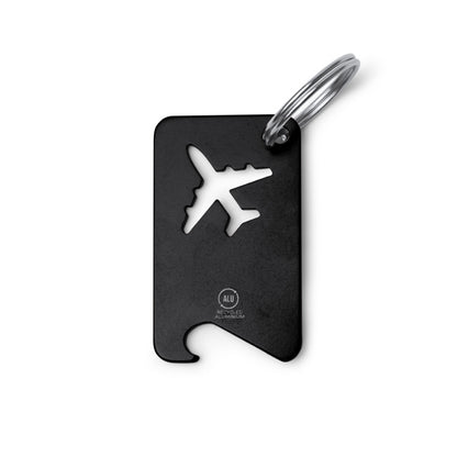 Stamina Flapik recycled aluminium keyring in black, ready for laser engraving
