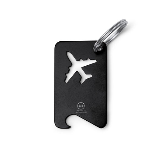 Stamina Flapik recycled aluminium keyring in black, ready for laser engraving