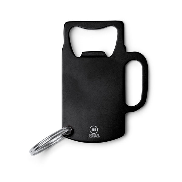 Stamina Artois recycled aluminium keyring in black, ready for laser engraving