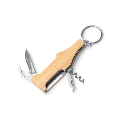 Stamina Cosco multi-tool steel and bamboo keyring, ready for laser engraving
