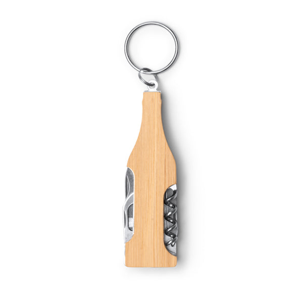 Stamina Cosco multi-tool steel and bamboo keyring in beige, ready for laser engraving