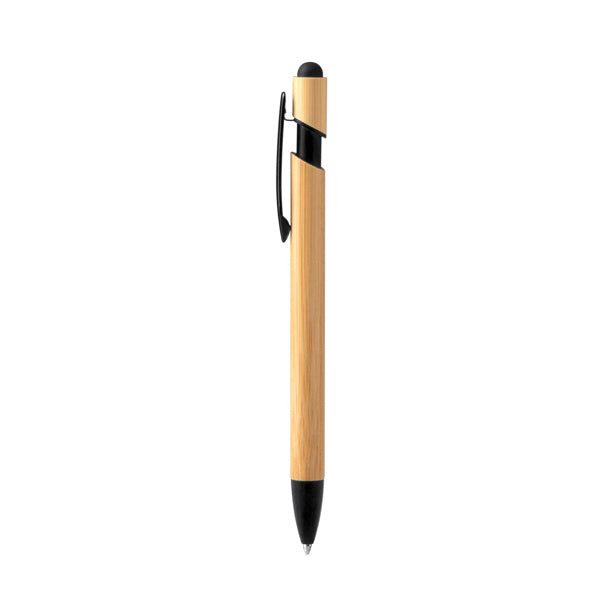 Stamina Vilon bamboo ball pen in black, ready for laser engraving