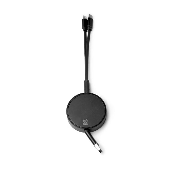 Stamina Dawson recycled aluminium charging cable in black, ready for laser engraving