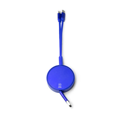 Stamina Dawson recycled aluminium charging cable in royal blue, ready for laser engraving