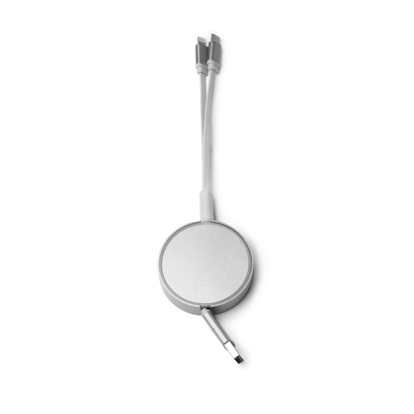 Stamina Dawson recycled aluminium charging cable in silver, ready for laser engraving
