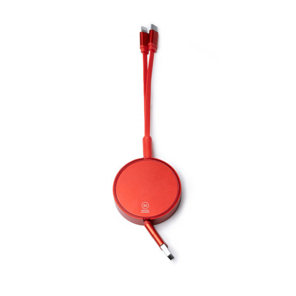 Stamina Dawson recycled aluminium charging cable in red, ready for laser engraving