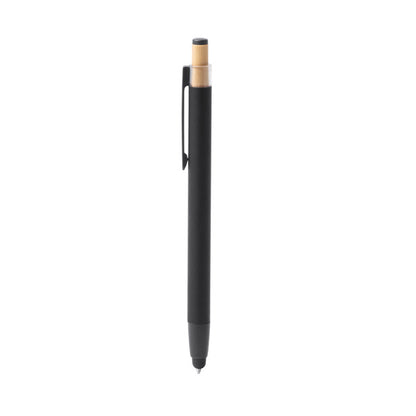 Stamina Kean recycled aluminium and bamboo ball pen in black, ready for logo printing