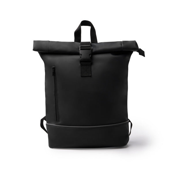 Stamina Valdez PU and 210D RPET backpack in black, ready for logo printing