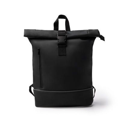 Stamina Valdez PU and 210D RPET backpack in black, ready for logo printing