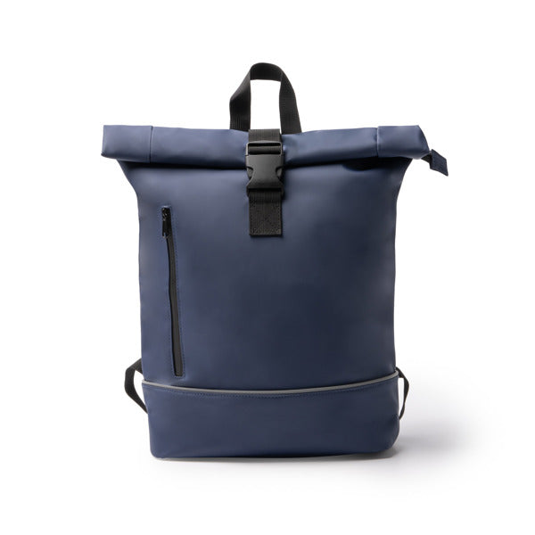 Stamina Valdez PU and 210D RPET backpack in navy blue, ready for logo printing