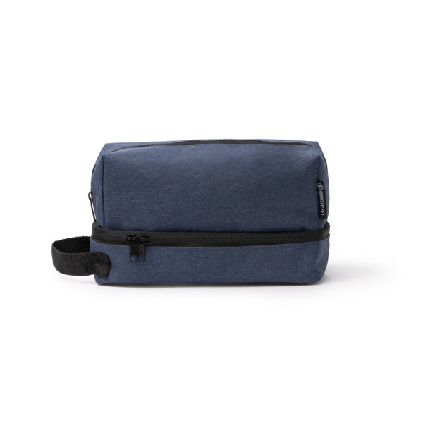 Stamina Bradex 600D RPET and PEVA toiletry bag in heather denim, ready for logo printing