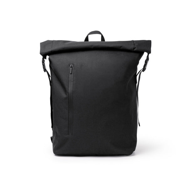Stamina Sulivan 300D RPET and PVC backpack in black, ready for logo printing