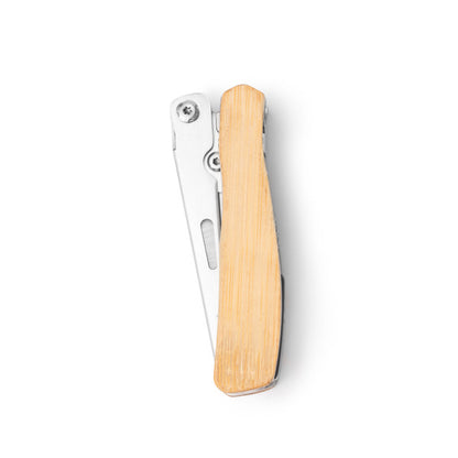 Stamina Fusco stainless steel and bamboo multi-tool in beige, ready for laser engraving